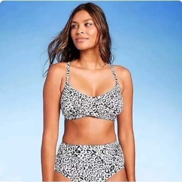 Kona Sol Size Small 4-6 Animal Print Twist Front Racerback Bikini Swim Top - Picture 1 of 7